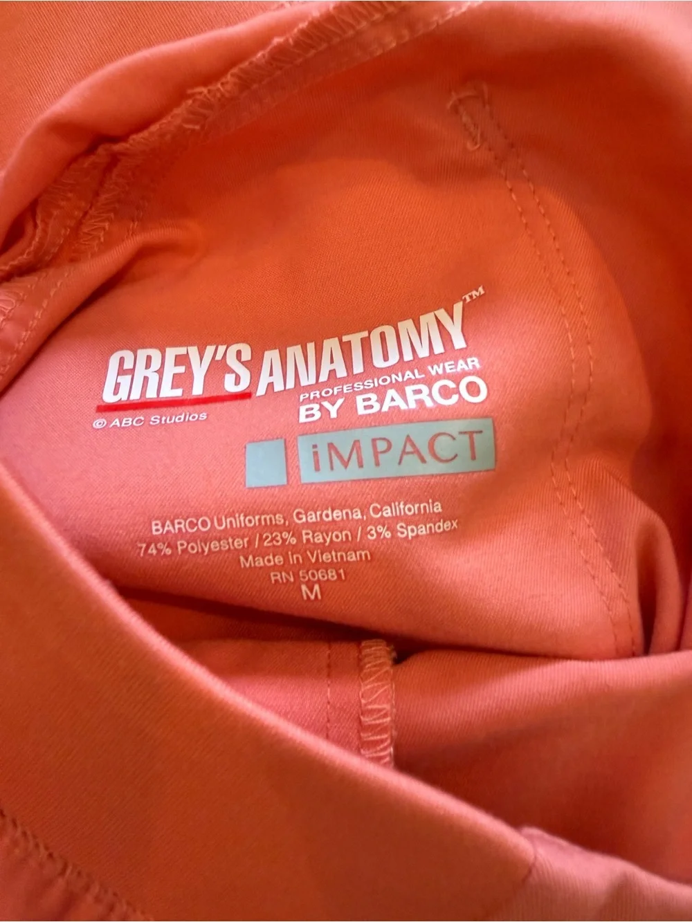 Grey's Anatomy Coral Pink V-Neck Scrub Top - Picture 3 of 3